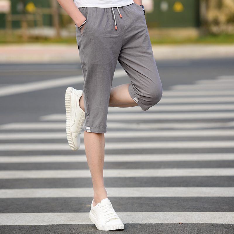 夏季纯棉男士七分裤休闲短裤男青年休闲7分裤修身学生宽松大裤衩