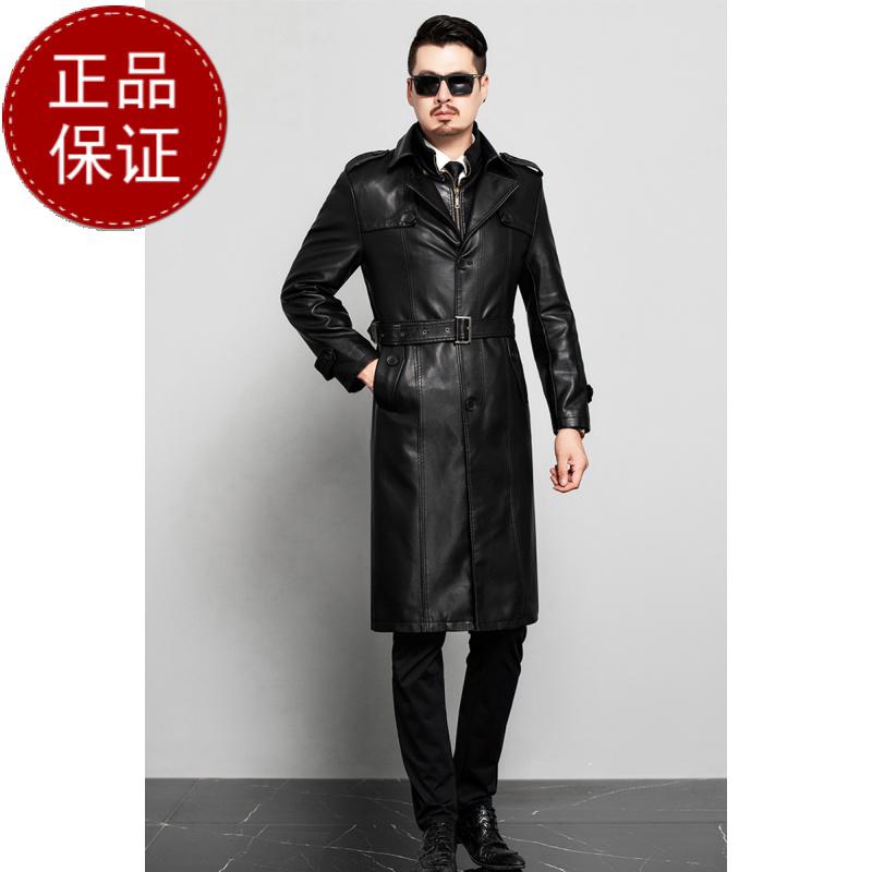 掉皮包换 春秋新款男士长款海宁真皮皮衣绵羊皮风衣港风男外套潮过膝皮大衣早买早便宜高清大图