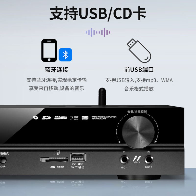 先科(SAST)G-100 功放机 家庭影院5.1声道AV功放机 高保真无线蓝牙家用卡拉ok功放高清大图