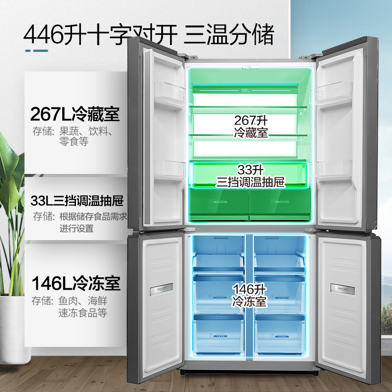 新飞(frestec)风冷无霜冰箱 纤薄嵌入全空间除菌净味一级变频冰箱 BCD-446WGQ8A -2高清大图