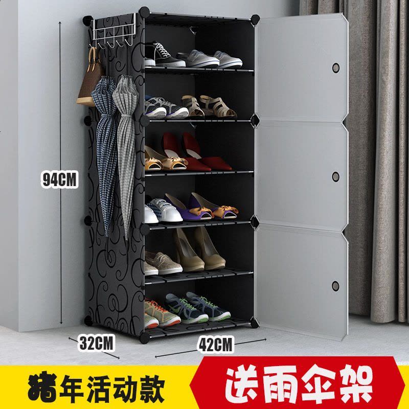 鞋架子简易多层鞋柜家用实木头家具口鞋柜收纳架防尘柜子储物柜 [升级款]单排6层木纹图片