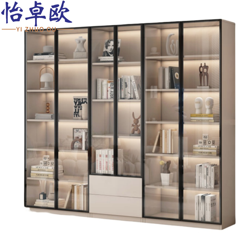 怡卓欧实木办公柜六门两抽台高清大图