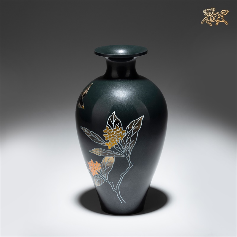 美帮汇全铜摆件《 高冈铜器之兰花鸟》铜工艺品 饰品 花瓶高清大图