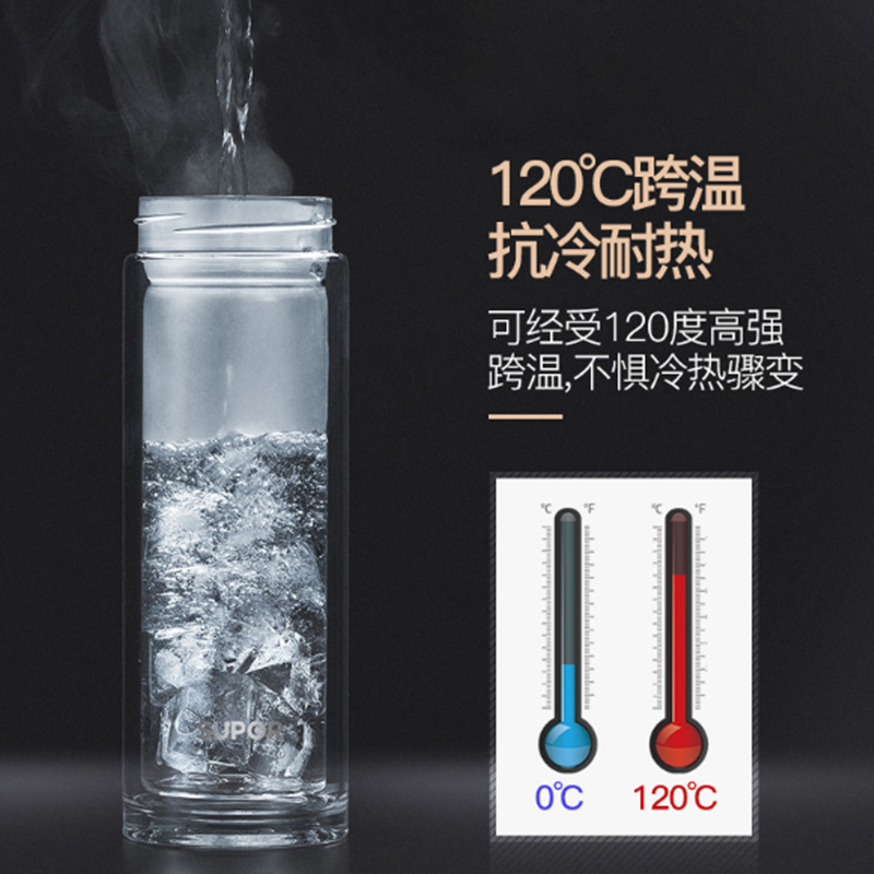 苏泊尔(SUPOR)集茶耐热玻璃杯KC38CK1 商务办公开会送礼水杯随行杯茶杯 双层高硼硅质感杯身热水杯隔热杯泡茶杯