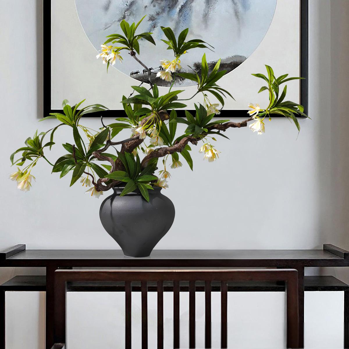 小窝厘 新中式仿真花艺假花绿植样板房软装饰品桌面摆件 (陶瓷花器+龙柳枝+仿真花)货号1460高清大图