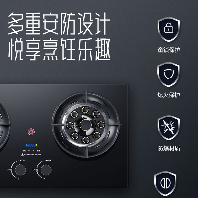 志高CHIGO煤气灶双灶家用燃气灶嵌入式台式天然气液化气猛火炉具天燃气_顶配双猛火聚能环定时_天然气