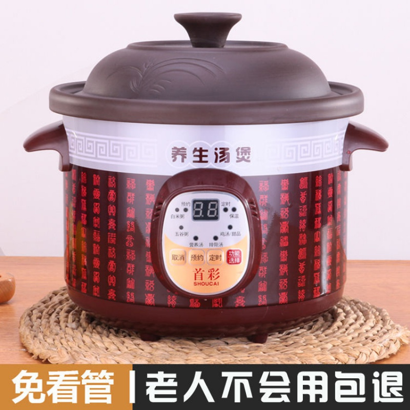 电炖锅家用陶瓷全自动紫砂熬汤煮粥煲汤电砂锅家用养生锅电炖盅 6L(适合6人及以上) 手动机械款(需看管)