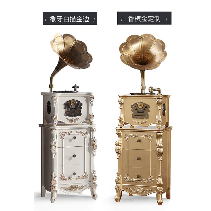 欧蒂诺 838欧式实木仿古留声机老式电唱机 带无线蓝牙 USB功能 香槟金