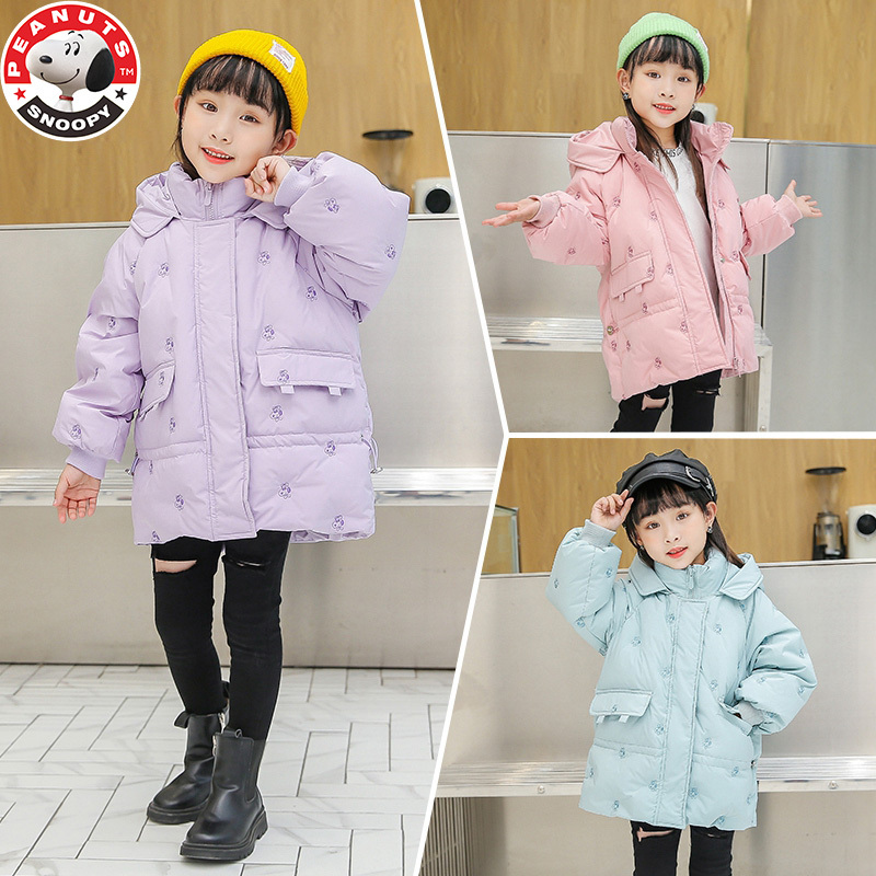 史努比(SNOOPY)儿童女小中童外穿羽绒服冬季外套刺绣花羽绒服HL-21086