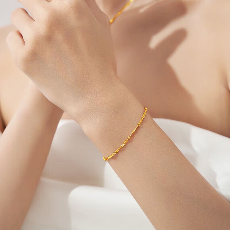 周大福 竹节足金黄金手链 eof154 16.25cm 约2.55g(单位:条)