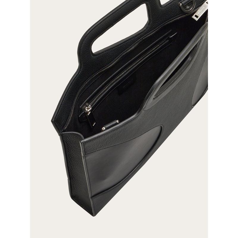 Salvatore Ferragamo奢侈品箱包 男士现代时尚小牛皮精致镂空细节手提公文包单肩包