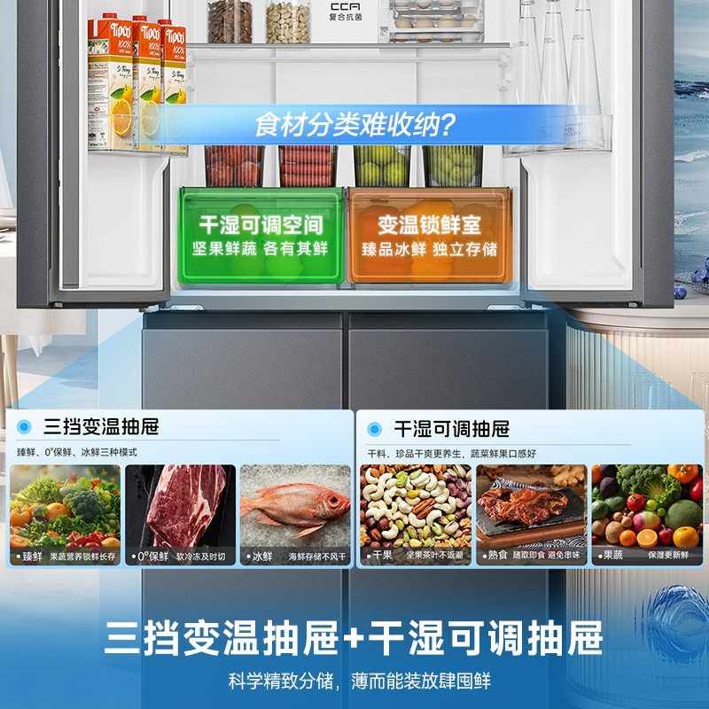 容声467L十字四开门电冰箱家用新一级能效风冷无霜变频节能超薄大容量以旧换新国家补贴SR-467D30CNLBD高清大图