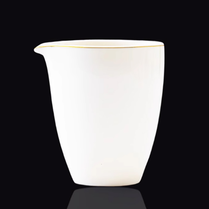 羊脂玉公道杯分茶器茶杯茶海 228ML 描金 口径8.1*高9.6cm高清大图