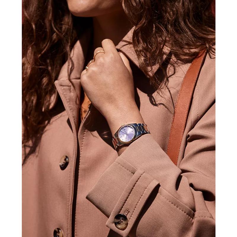 西铁城(CITIZEN)光动能女士运动豪华款间金不锈钢腕表33mm粉钻夜光日期高清大图