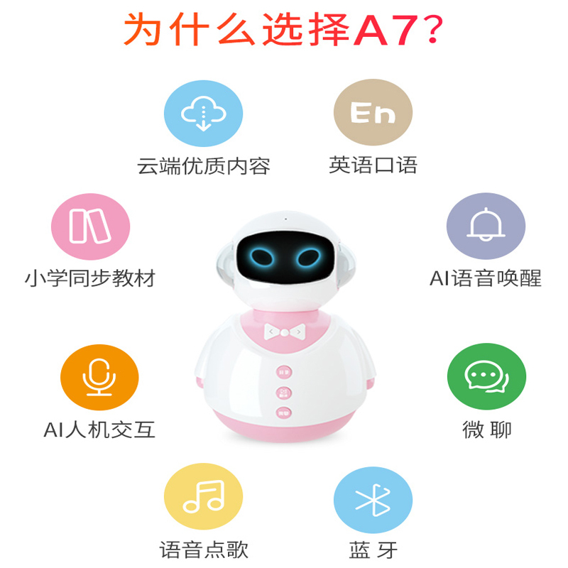 名校堂智能机器人对话学习陪伴教育儿童玩具男孩女孩早教机A7粉色蓝色(可以选颜色)