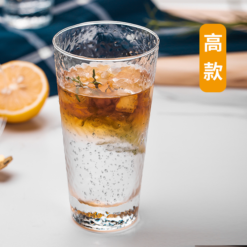 青苹果日式玻璃杯创意餐厅透明耐热水杯套装家用锤纹杯子果汁饮品杯