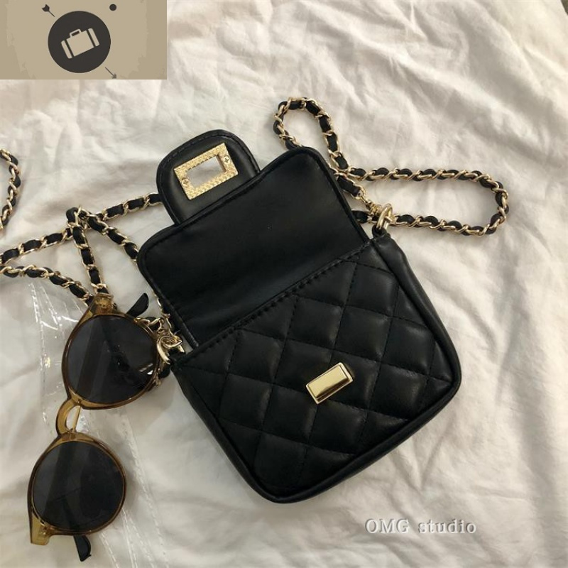 小包黑色斜挎网红小挎包ins超火包链条mini菱格手机包女小方包潮艾狄