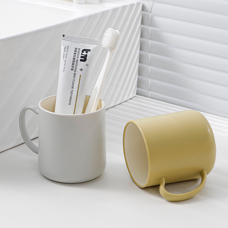 (粉色)情侣漱口杯家用卫生间洗漱杯学生宿舍带手柄牙刷杯简约可爱刷牙杯高清大图