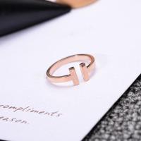 精品钛钢韩版时尚经典双T开口戒指女款玫瑰金彩金指环配饰不褪色送女朋友老婆生日礼物送女朋友七夕情人节礼物