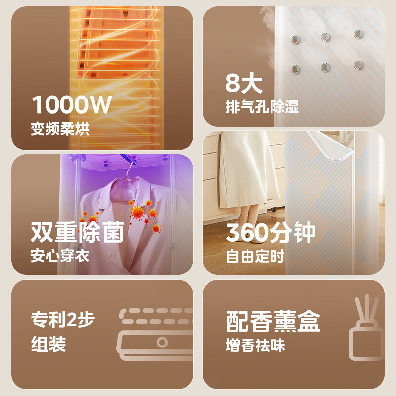 美的烘干机家用小型可折叠衣服烘干衣柜 便携式干衣机宝宝内衣裤消毒杀菌 [巴氏+高温除菌]HBGD10D1 175L高清大图