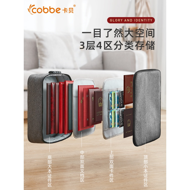 家柏饰(CORATED)家用收纳包盒家庭多层大容量多功能箱证文件护照卡包整理袋