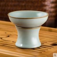 特价厚釉汝窑茶漏仿古茶滤功夫茶具茶隔陶瓷过滤网茶漏架配件开片