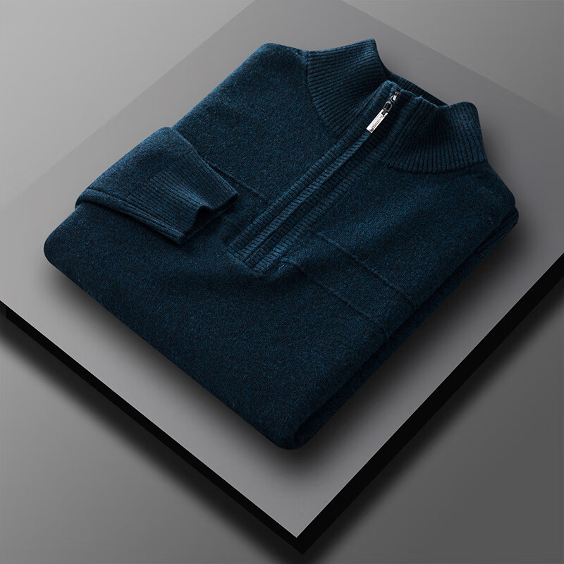 斯哲维世旗舰店秋冬加厚保暖精仿纯羊毛衫男士高领拉链针织毛衣长袖