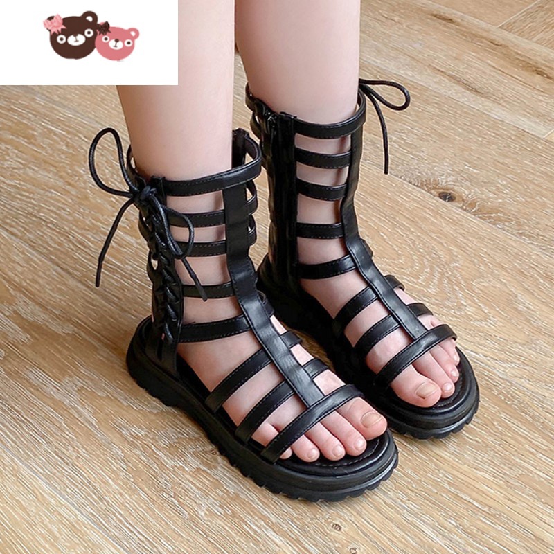 绿彩虹光女童凉鞋2022夏季儿童时尚洋气公主凉靴小女孩沙滩软底高筒