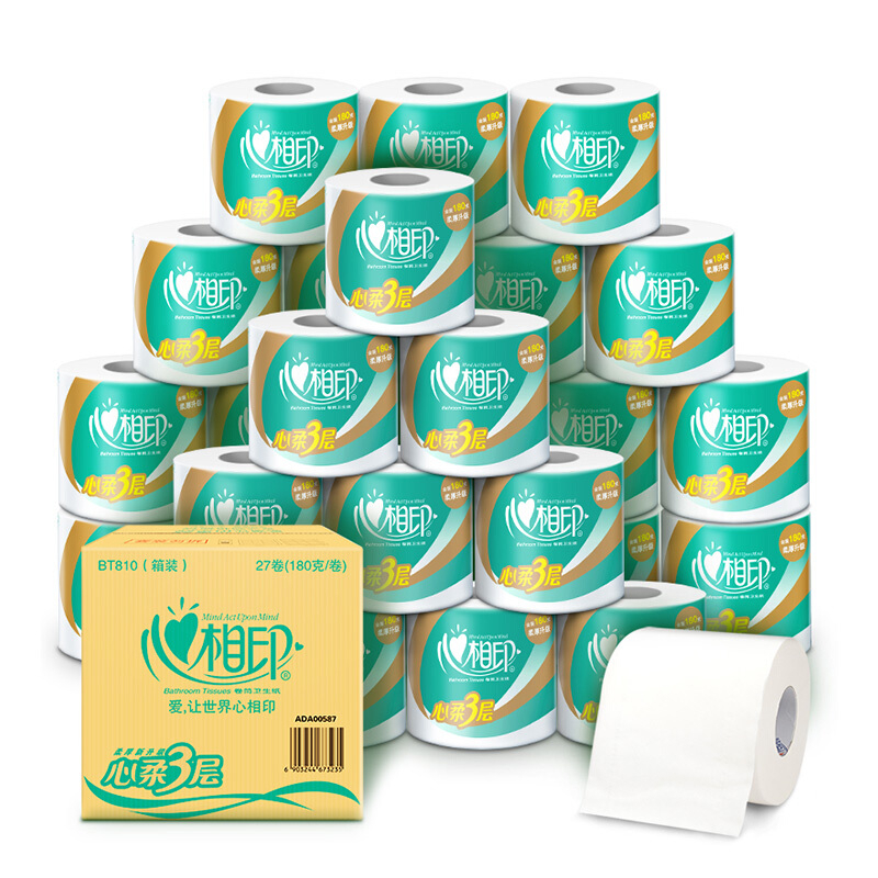 心相印(Mind Act Upon Mind)180g*27卷/箱卫生纸巾 卷纸心柔系列 单箱装