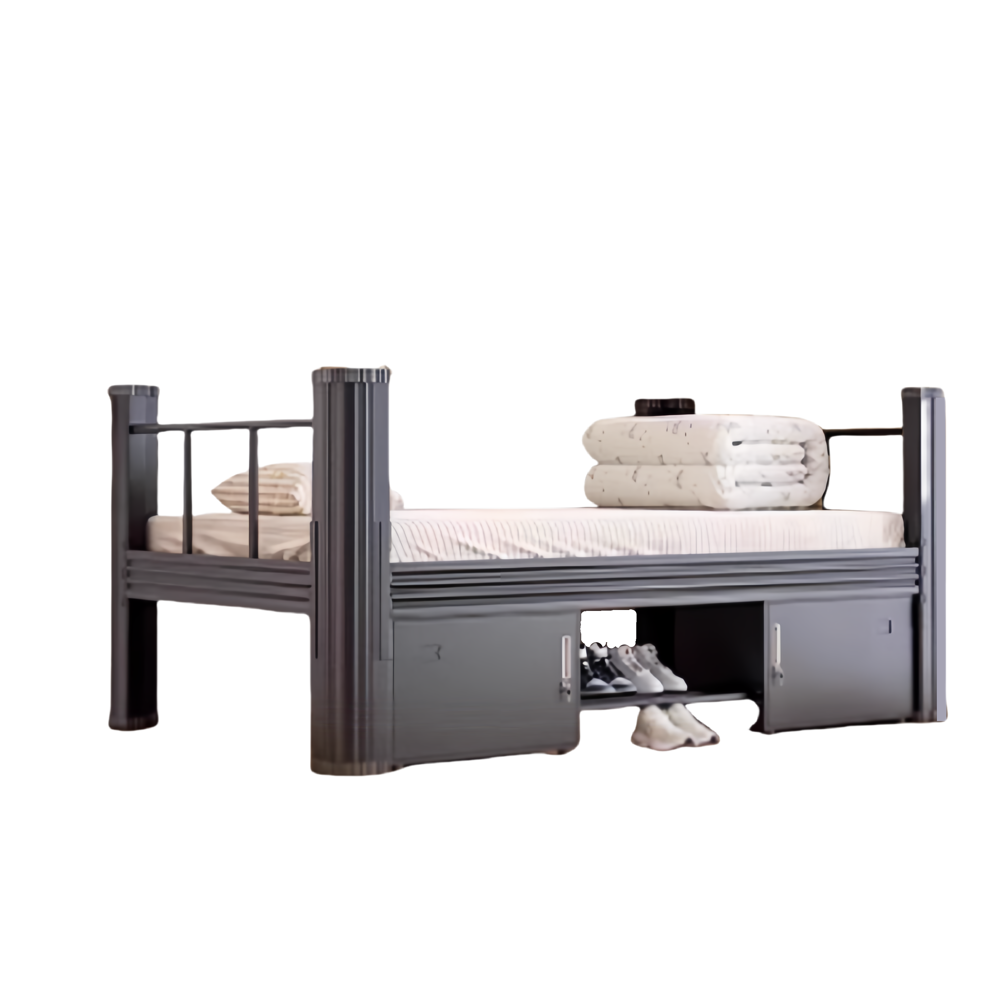 芙首泰钢制职工床含床下柜床垫2000*1500*750mm张高清大图