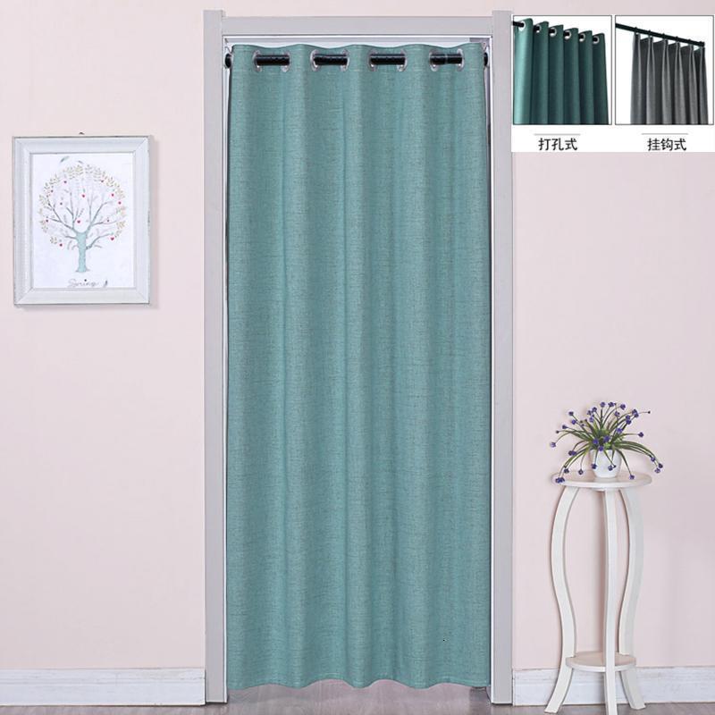 美帮汇帘布艺免打孔安装卧室厨房防水隔断帘挡风保暖北欧空调帘窗帘 绿色彩麻-挂钩式(弹) (门内宽1.3-1.6米用)帘宽2.5*高2米单片