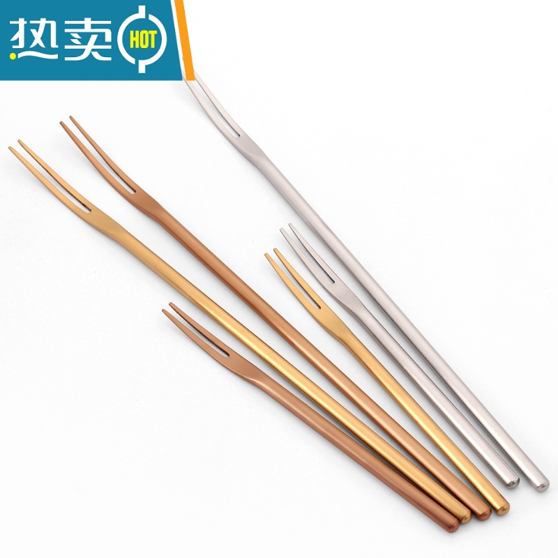 敬平日式304不锈钢水果叉长柄创意家用点心甜品蛋糕小叉子ins欧式果签 [短柄13cm]古铜色高清大图