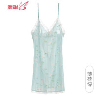 睡裙女夏季薄款V领吊带休闲家居蕾丝镂空女士少女打底连衣裙 费琳