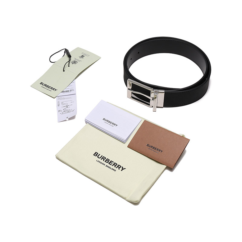 博柏利burberry男款银色针扣不可裁剪双面皮带腰带8064959