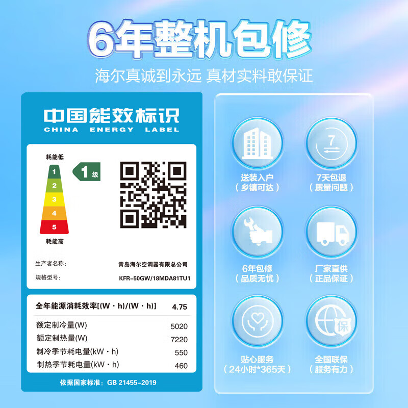 统帅(Leader) KFR-50GW/18MDA81TU1 2匹 一级 变频 分体壁挂式空调 (计价单位:台) 白色高清大图