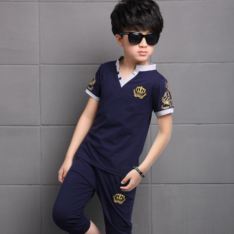 促销童装男童夏款儿童套装男夏装套装男童韩版短袖套装夏季中大童套装
