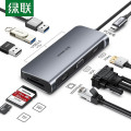 绿联Type-C扩展坞USB-C转HDMI VGA转换器雷电3拓展坞分线器适用苹果MacBook笔记本电脑 9合1 HD