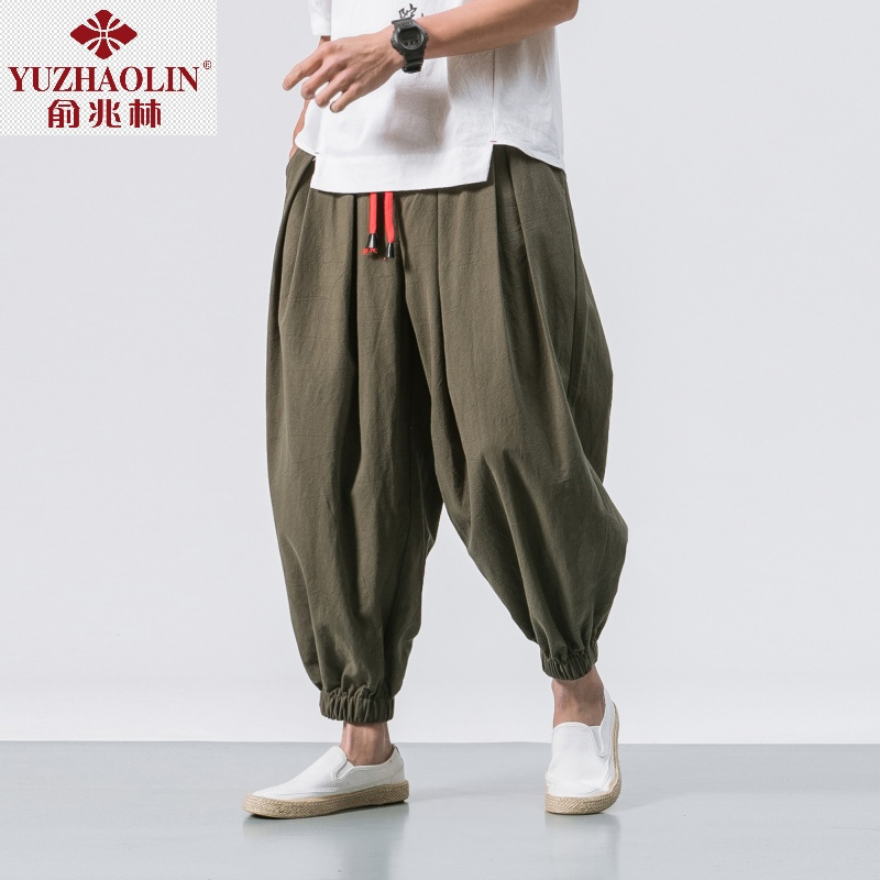 俞兆林(YUZHAOLIN)夏季男装裤子唐装哈伦裤中国风宽松小脚灯笼裤束脚吊裆九分阔腿裤