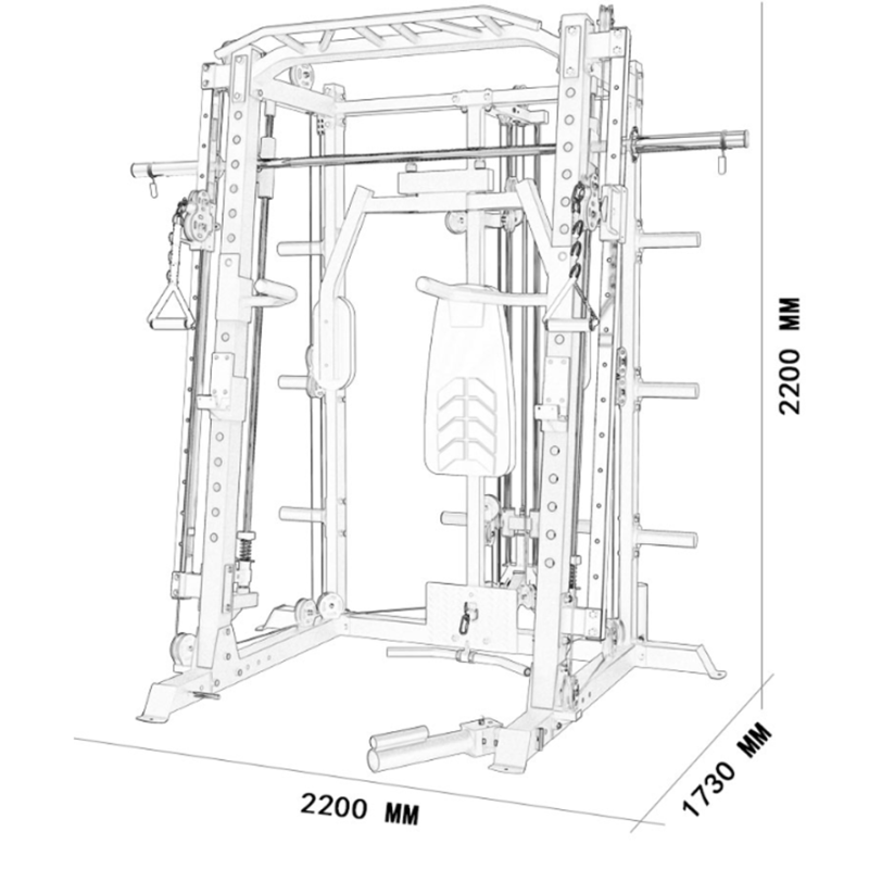 军霞JX-SM3300商用史密斯机龙门架多功能健身房专用深蹲杠铃卧推架2200*1730*2200mm