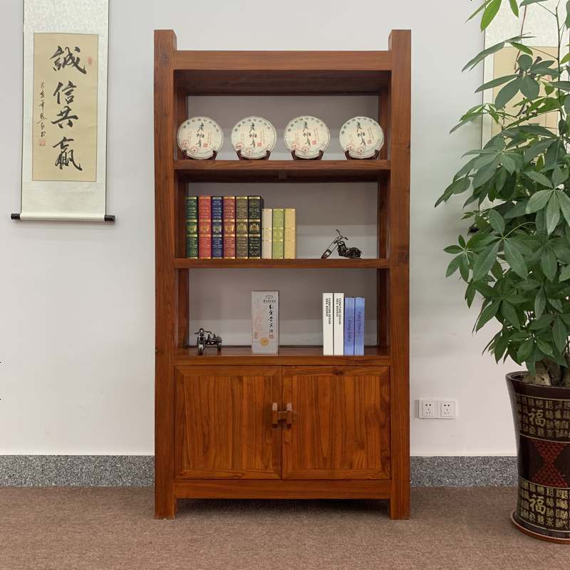 老榆木博古实木茶室茶叶置物展示架陈列柜复古多宝阁书架货架定制 两_层架_1-1.2米
