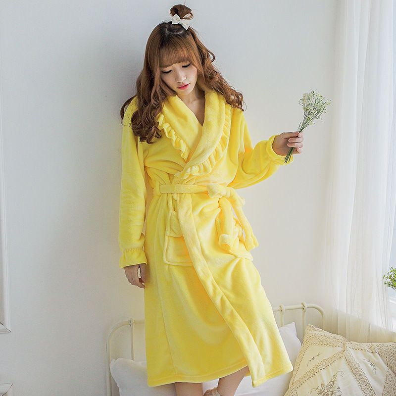 睡衣女秋冬季浴袍加厚加绒睡袍绒法兰绒学生可爱韩版中长款