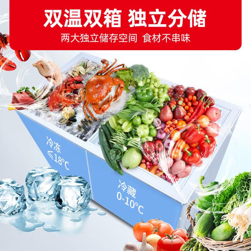 星星(XINGX)BCD-280HE冰柜280升双温商用卧式双箱冷柜家用冰柜 雪糕柜玻璃门款图片