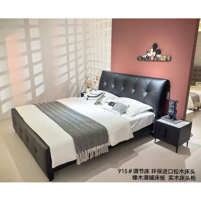 科朔真皮床现代简约皮床工厂展厅实拍轻奢风网红床915