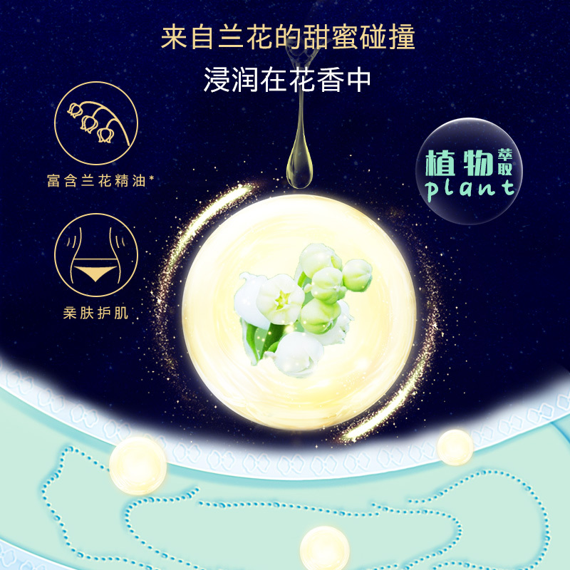 555沁兰呵护系列兰花精油绿芯卫生巾日用夜用组合女生姨妈巾 日夜组合56片