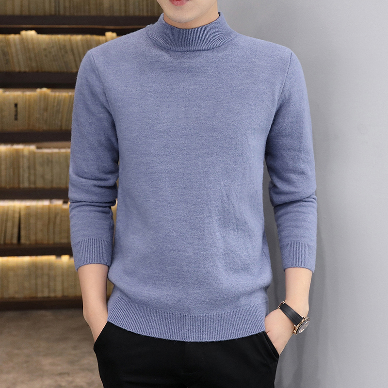 孟康mengkang毛衣男半高领纯色针织衫秋冬新款一体绒毛衫中领打底衫