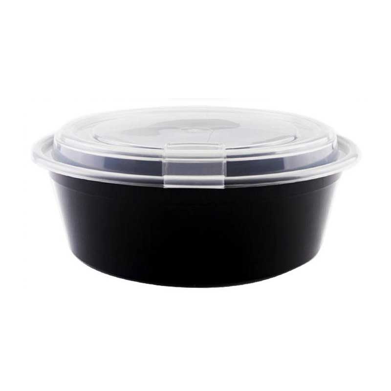儵忽 一次性单格黑色圆形透气孔凸盖打包盒 RY-NR-24 710ml 300套/ 1箱