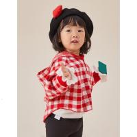 [1件5折价:82.5]moomoo童装女童格子毛衫春秋新款宝宝休闲外套舒适卡通上衣