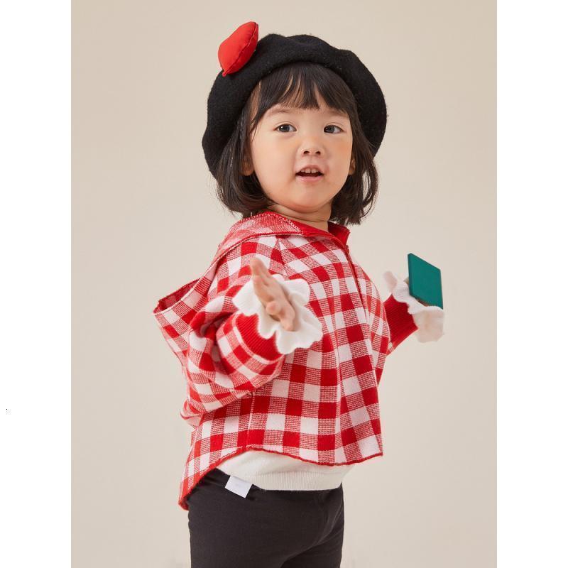 [1件5折价:82.5]moomoo童装女童格子毛衫春秋新款宝宝休闲外套舒适卡通上衣