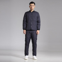 男士羽绒丝服内胆套装冬季中老年爸爸装加厚羽绒丝裤+保暖内衣两 5XL 藏蓝色