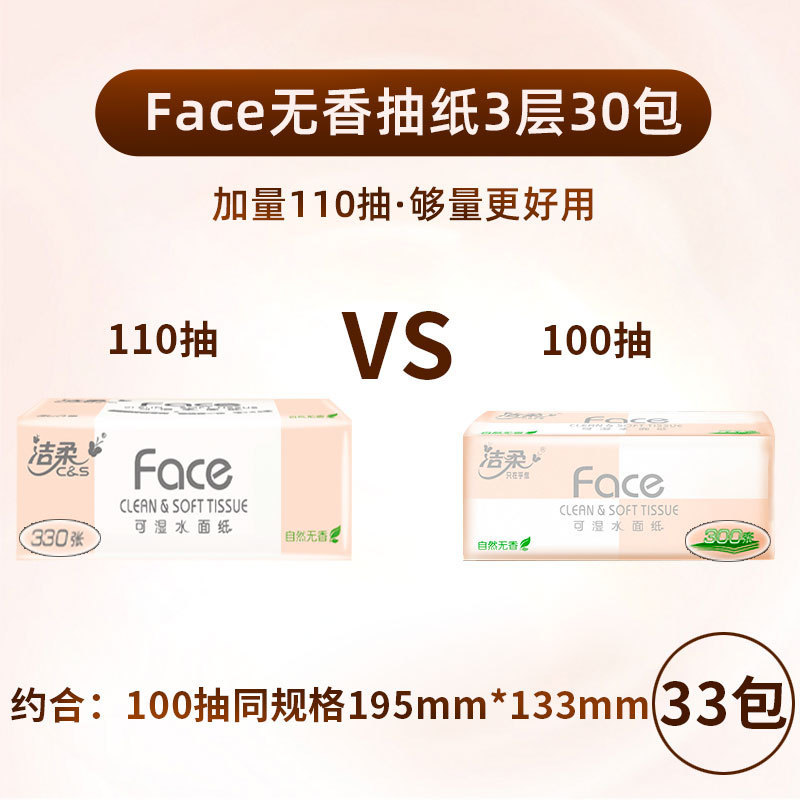 [洁柔][110抽*24包]抽纸24包Face可湿水3层纸巾110抽家用卫生纸箱装高清大图